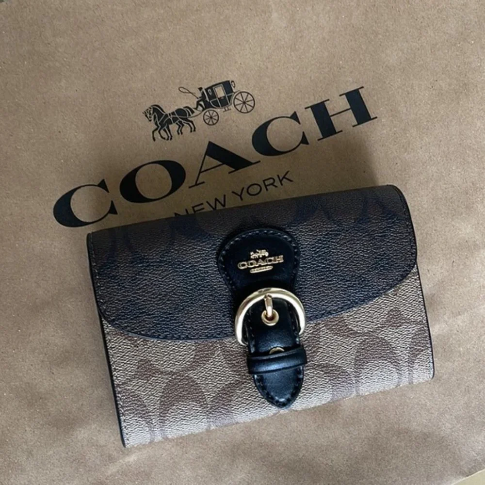 Coach Kleo Wallet C6897 Blocked Signature Canvas In Khaki Brown Multi - Picture 8 of 14